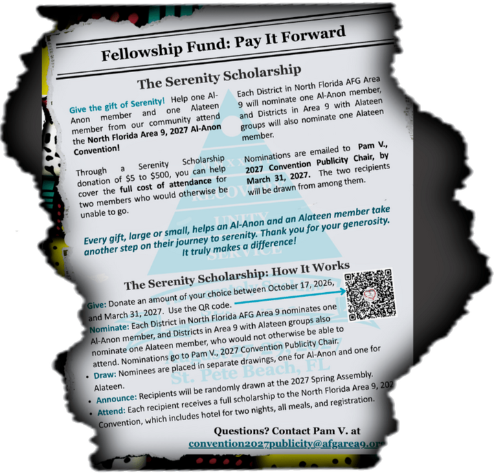 Serenity Scholarship Flyer Torn paper strip reveals flyer for The Serenity Scholarship with details and QR code info hidden underneath.
