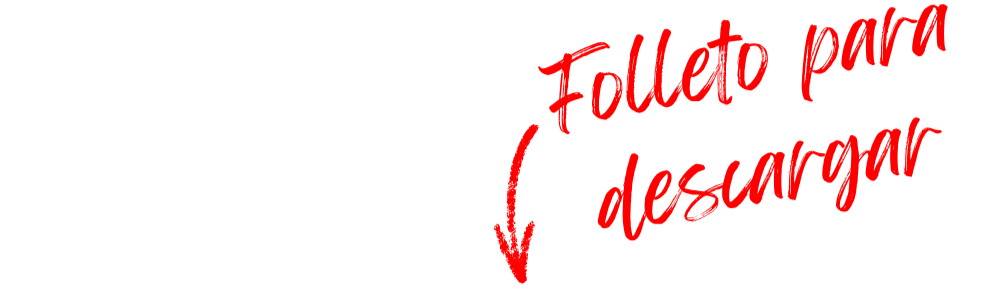 Red lipstick script lettering reads "Folleto para decargar" ("Flyer to download" in Spanish) with a curved arrow pointing down toward a button.