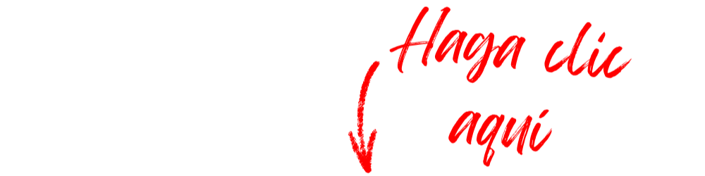 Red lipstick script lettering reads "Haga clic aquí" ("Click here" in Spanish) with a curved arrow pointing down toward a button.